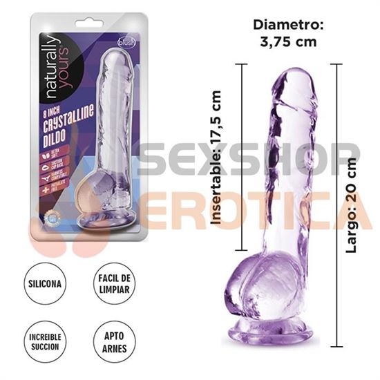 Dildo con testiculos y sopapa transparente de 20 centimetros